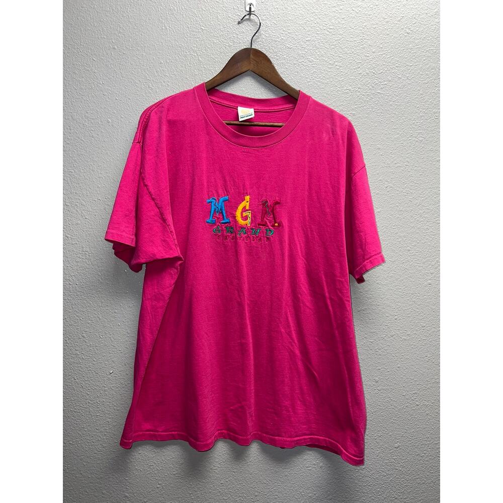 Vintage MGM Grand Shirt Las Vegas Embroidery Pink Tee 90s 1990s Large